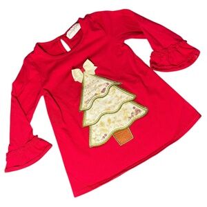 Christmas Red Emily Rose Girls Shirt With Christmas Tree Patch & Ruffles Size 3T